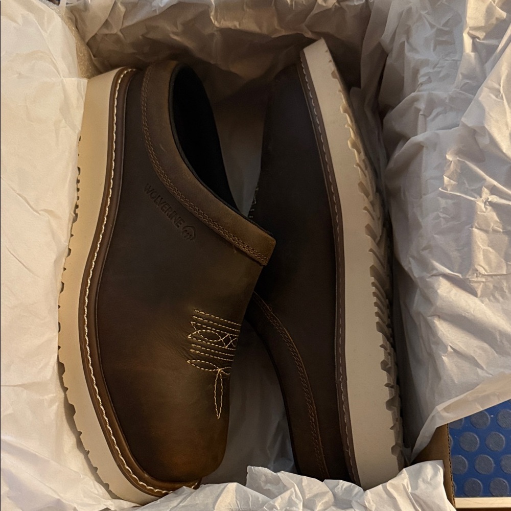 Wolverine Men's Brown Leather Slip-On Clog Shoes